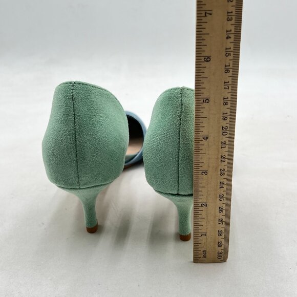 FOWT Blue Green Pointed Toe Kitten Heel Pumps Slip On Two Toned D'Orsay Sandals - Picture 5 of 8